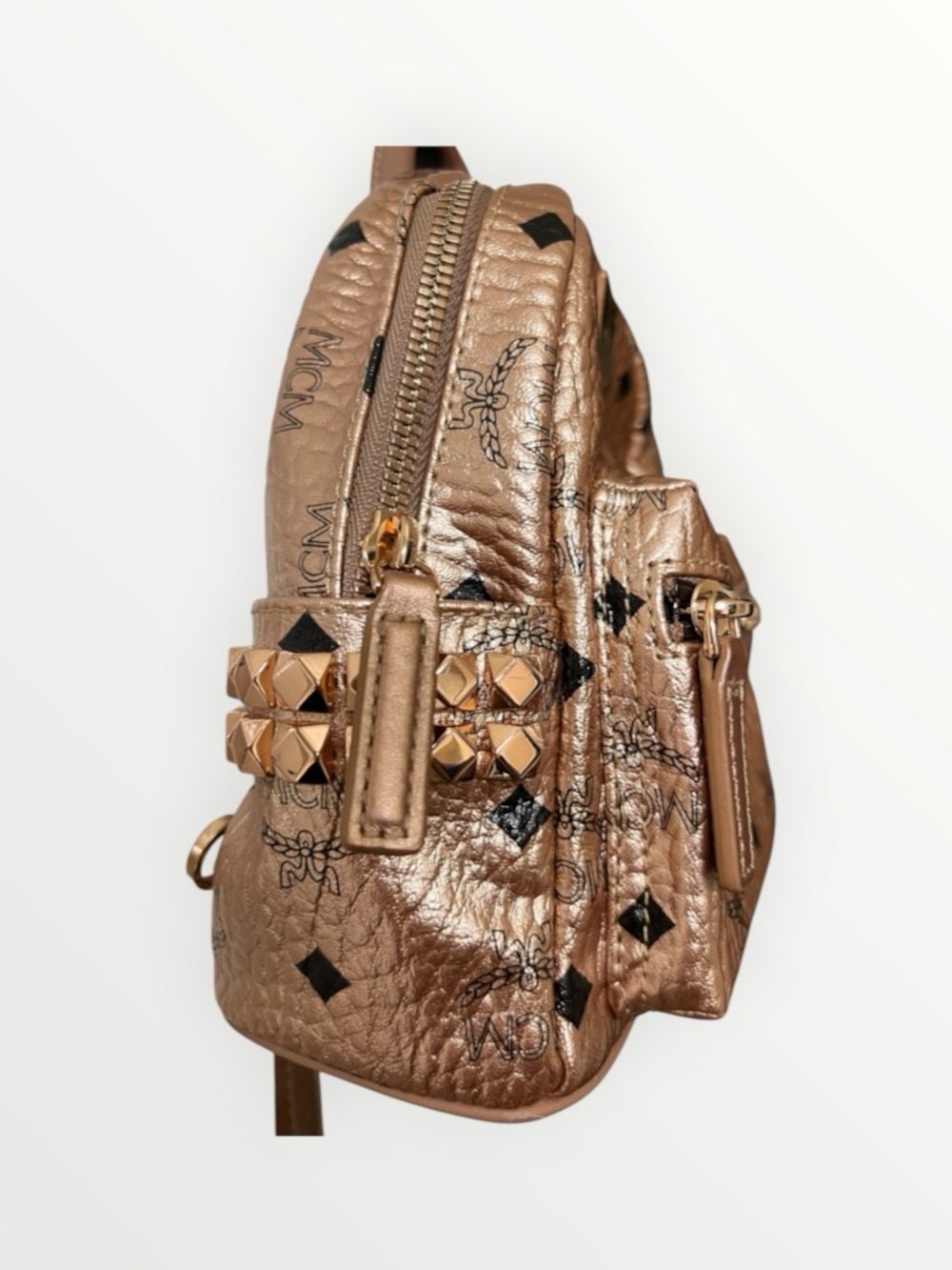 MCM Metallic Rose Gold  Logo-Print Mini Backpack - Picture 2 of 9